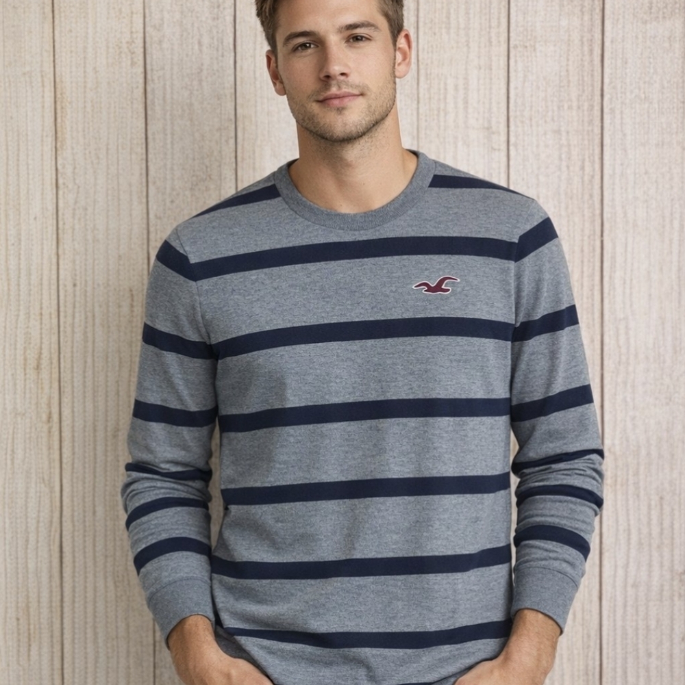 Hollister Y2K Rugby Long Sleeve Striped Pullover Shirt Preppy
